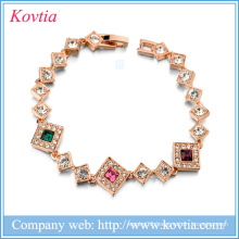 Hawaiian jewelry wholesale rose gold womens bracelets square metal crystal chain link bracelet